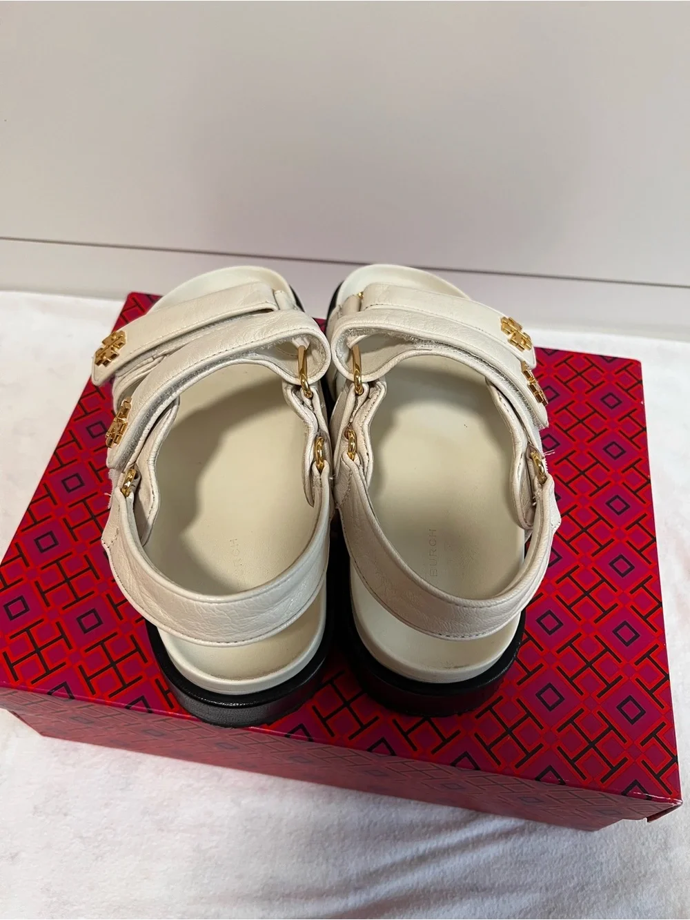 Tory Burch Beige Platform Sport Sandals with Gold Logo size 5.5